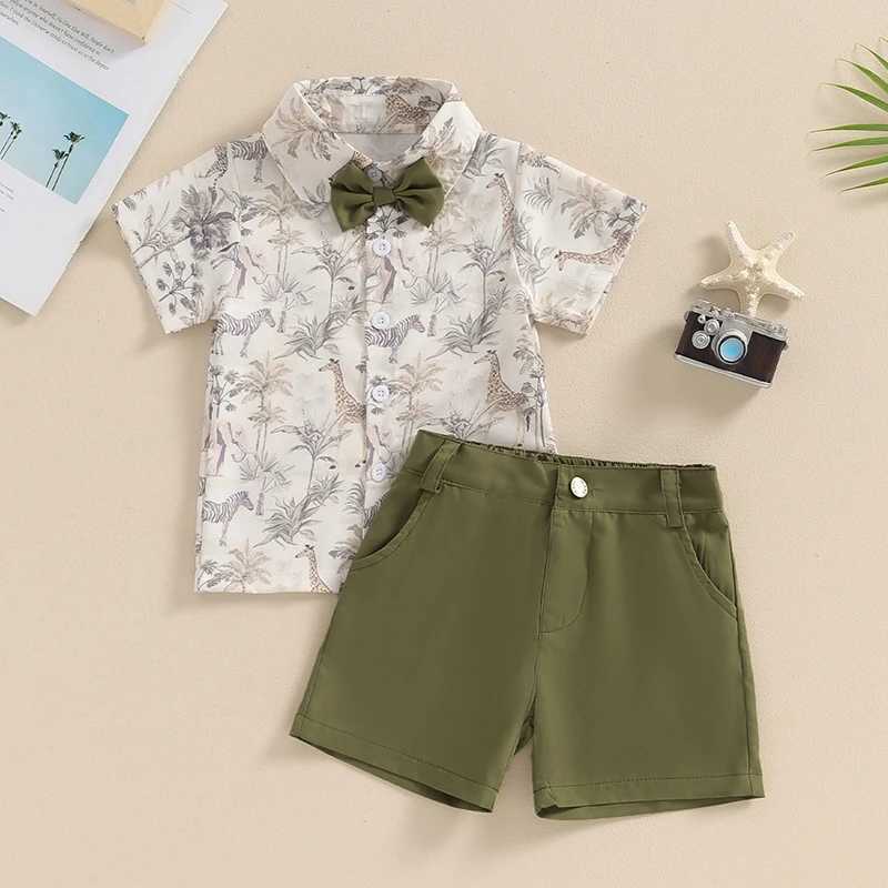 Clothing Sets 2Pcs Baby Boy Summer Clothes Short Sleeve Tree/Animal Print Bowtie Shirt + Shorts Set Toddler Outfits Children Clothing