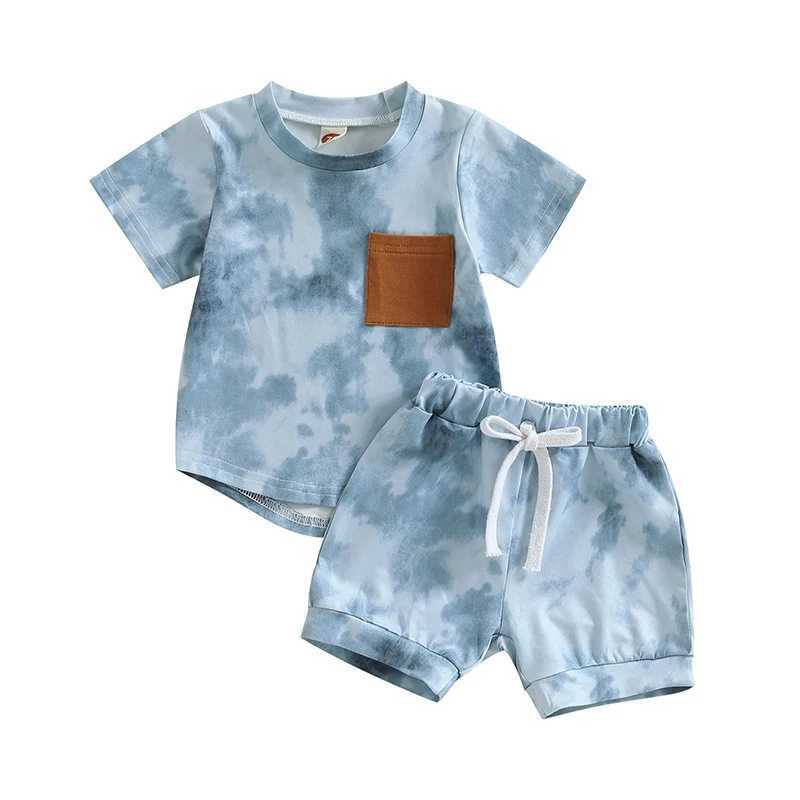 Clothing Sets Summer Baby Boys Suit Tie-dye Print Short Sleeve Crew Neck T-shirt + Elastic Waist Shorts 2Pcs Infant Sets Toddler Clothes 3I3Z
