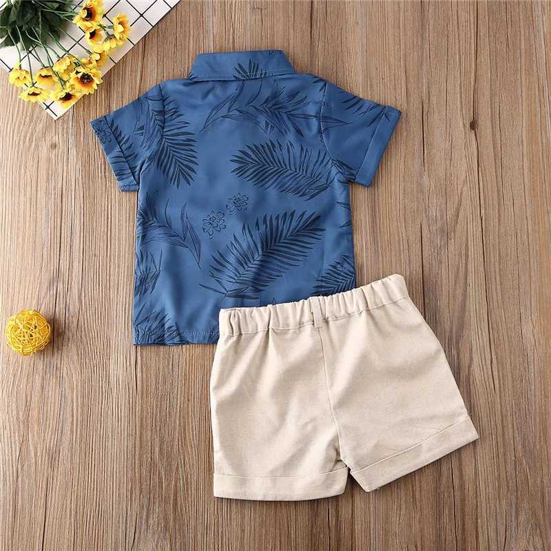 Clothing Sets 2020 Summer Casual Toddler Kids Baby Boys Clothes Short Sleeve Leaf Print Shirt Tops + Short Pants Outfit Clothes 1-6Y