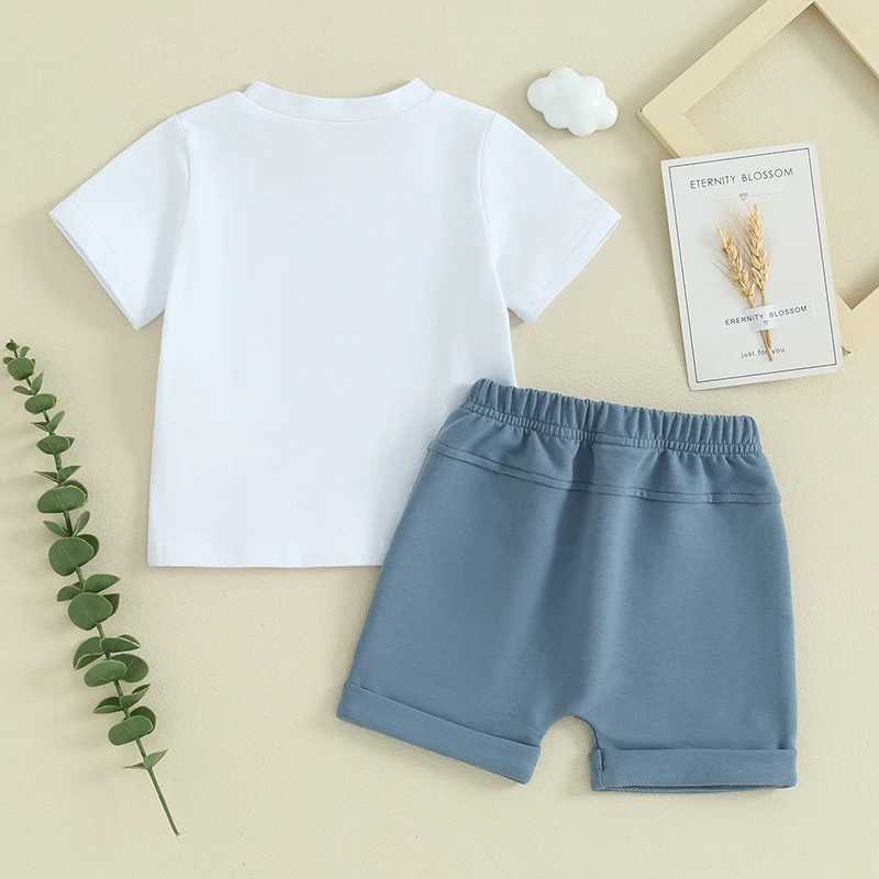 Clothing Sets 2024 Fashion Toddler Infant Baby Boys Summer Clothes Sets Short Sleeve Letter Print Tops and Drstring Shorts Sets