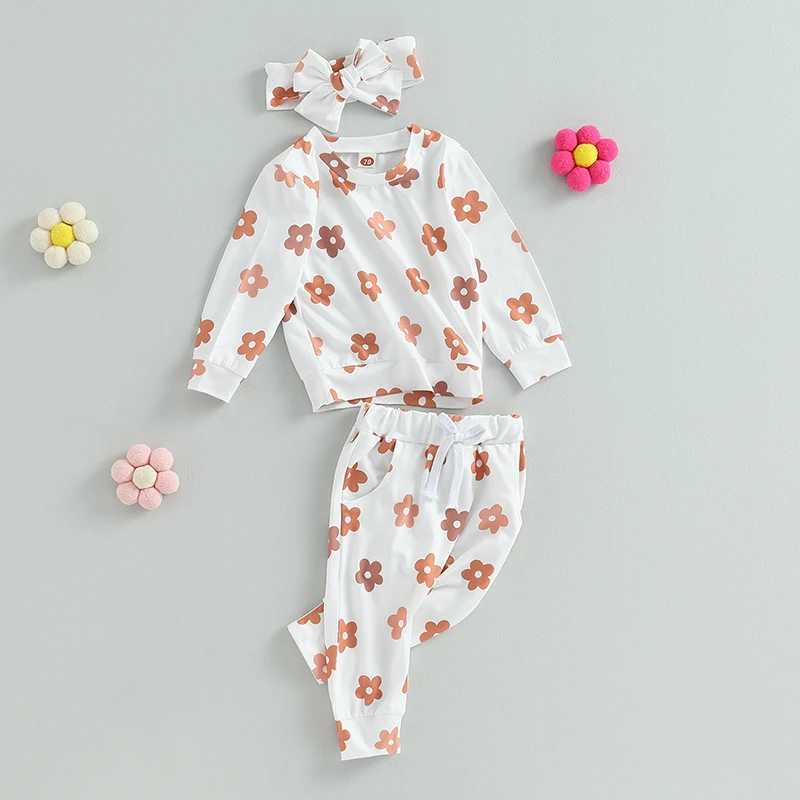 Clothing Sets 2023-06-04 Lioraitiin 0-3Years Infant Toddler Girl 3Pcs Fall Outfits Long Sleeve Floral Sweatshirt + Pants + Headband Set