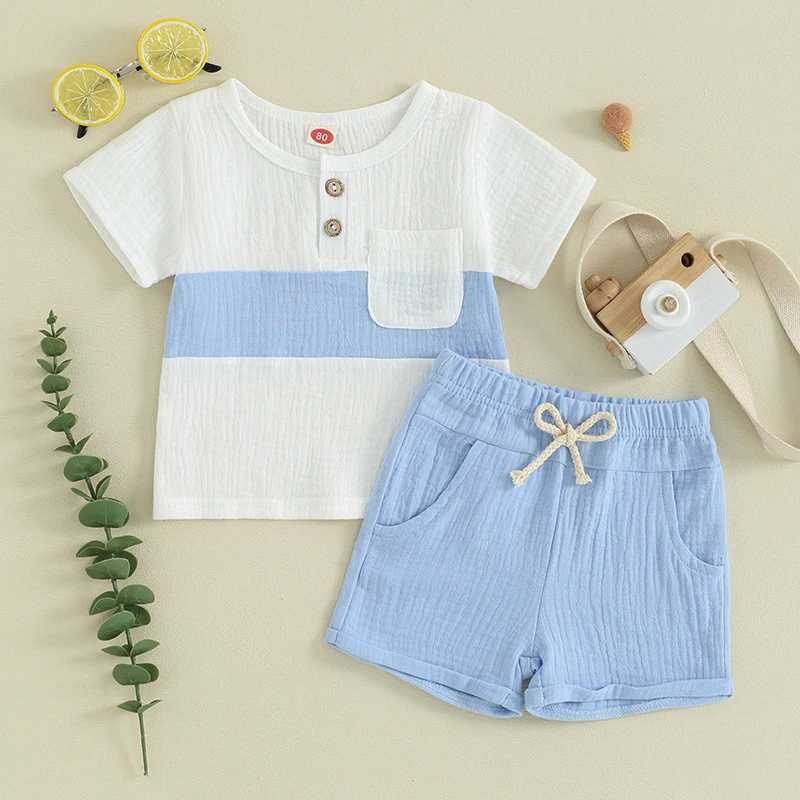 Clothing Sets 0-3Y Toddler Baby Boy Summer Clothes Cotton Soft Short Sleeve Contrast Color Tops and Solid Color Shorts 2Pcs Outfit 2FJ4