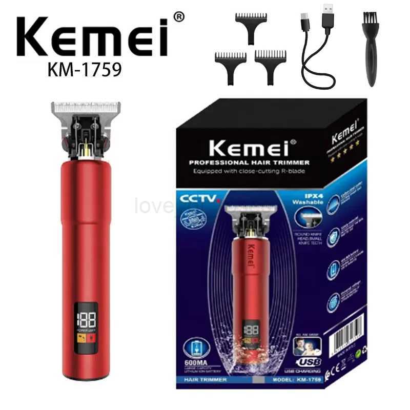 T Shape Electric Rechargeable Safety Fillet Cutter Head Hair Clippers Kemei Km-1759 With Lcd Digital Display Hair TrimmerM240715
