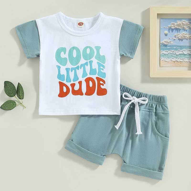 Clothing Sets 2023-02-17 Lioraitiin 0-3Years Baby Boys 2Pcs Summer Shorts Set Short Sleeve Letters Print T-shirt with Elastic Waist Shorts