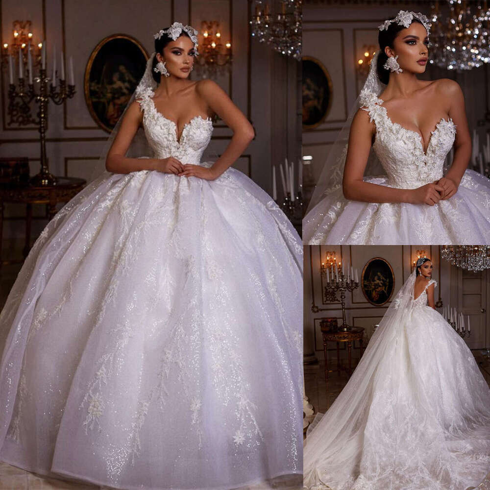 Ball Gown Wedding Dresses One Shoulder Sexy Backless Appliqued Lace Bridal Gowns Custom Made Sweep Train Vestido De Novia