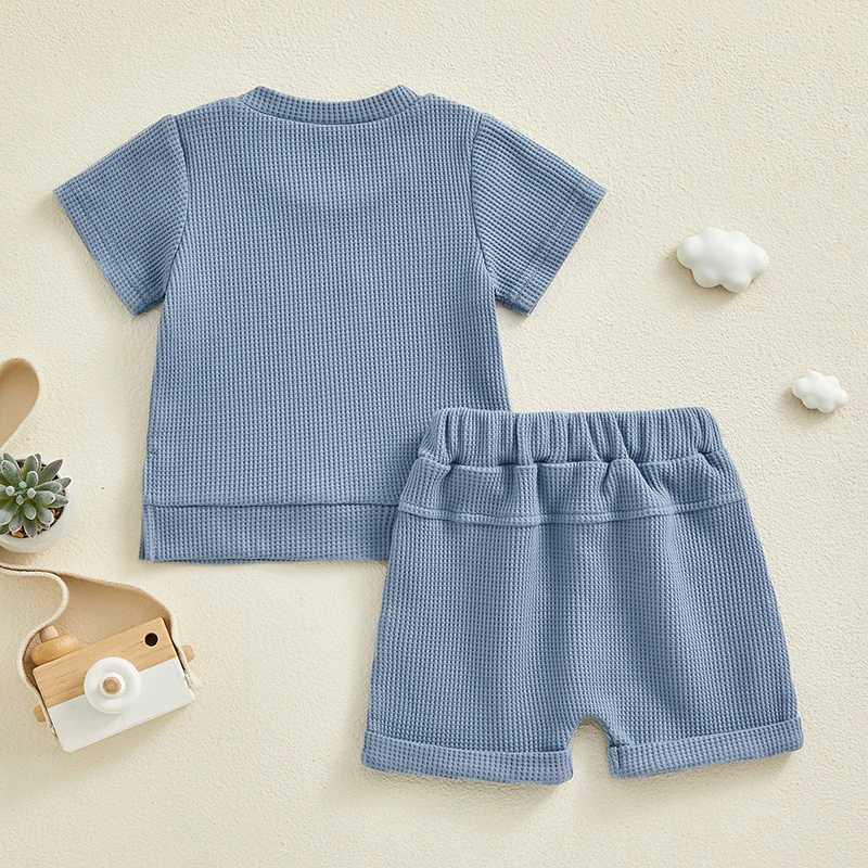 Clothing Sets Toddler Boys Summer Shorts Sets Children Clothing Baby Short Sleeve Crewneck Tops and Solid Color Drstring Shorts Sets 7RI1