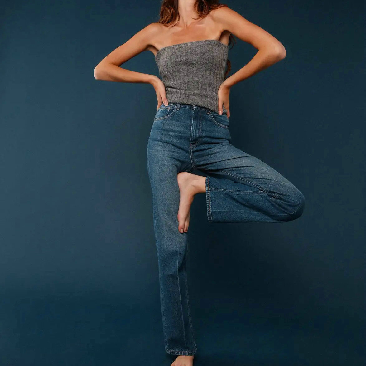 537 Autumn/winter New 2022 Deep Blue Jeans, Pants, Women's Versatile Look, Slim Fit, High Waist, Small Straight Tube College Style Overalls Half 
