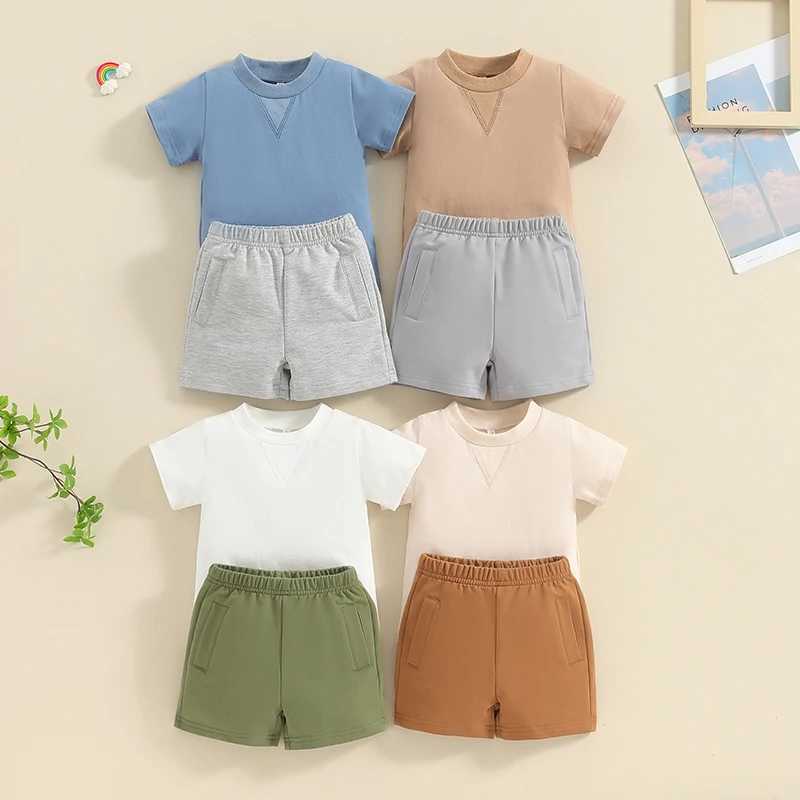 Clothing Sets Toddler Boys Summer Outfits Reverse Stitch V-Shape Pattern Short Sleeve T-Shirts Tops Elastic Waist Shorts 2Pcs Clothes Set KVB3