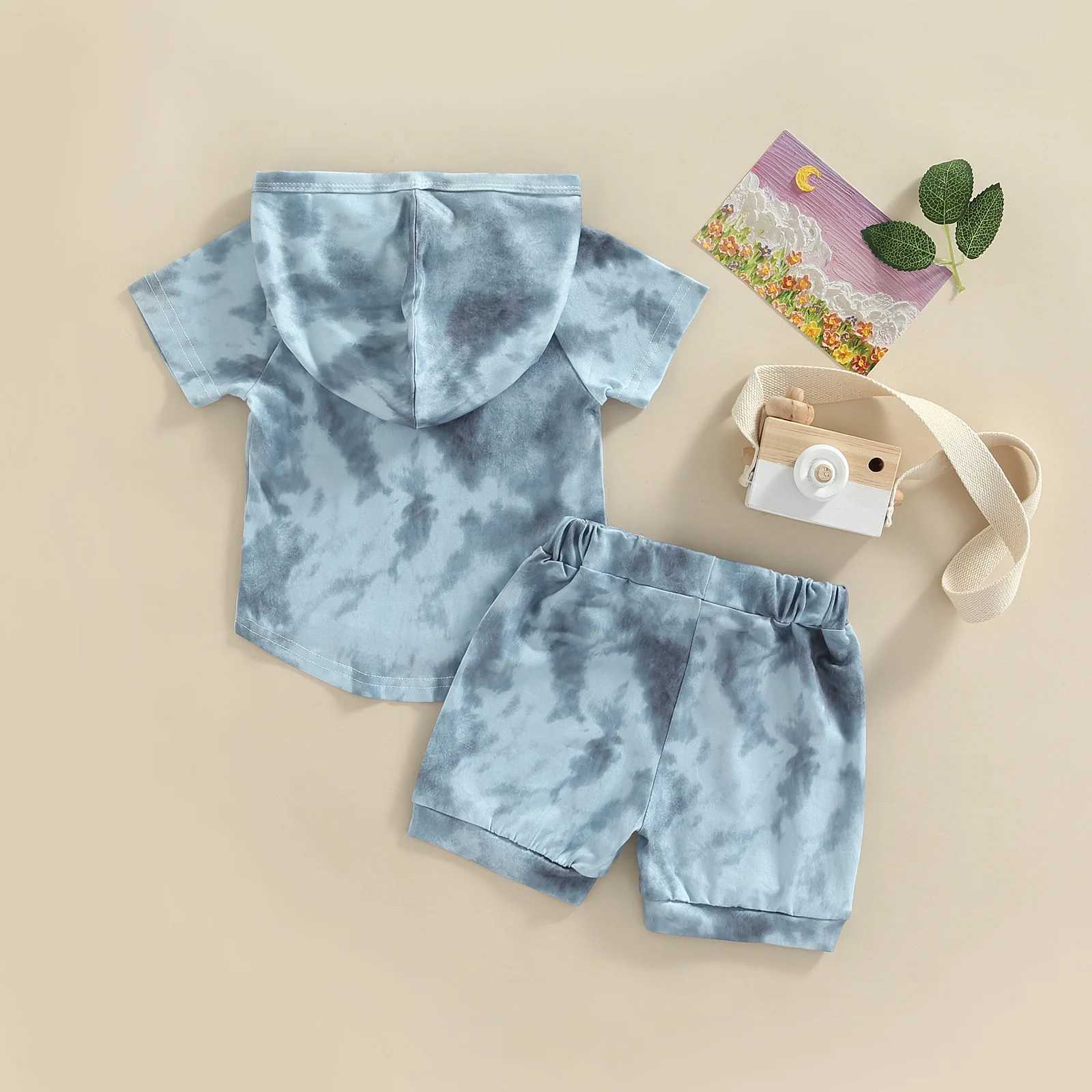 Clothing Sets 2022-06-09 Lioraitiin 0-5Years Toddler Baby Boy Girl 2Pcs Casual Clothing Set Short Sleeve Hooded Tie-Dyt Pritned Top Shorts