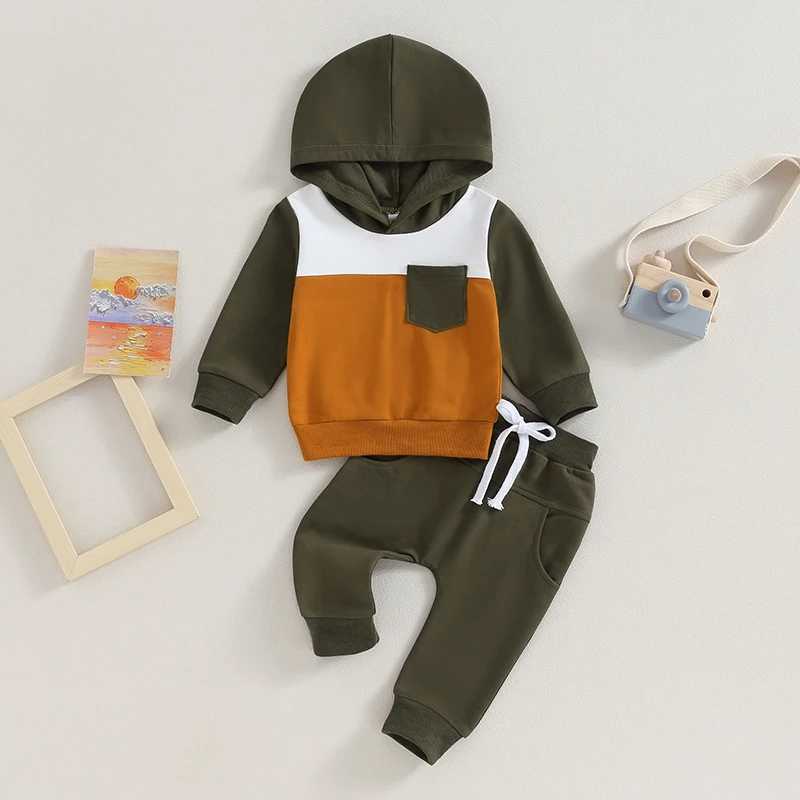Clothing Sets 2023-08-01 Lioraitiin 0-3Y Infant Baby Boys Clothes Outfits Set Long Hooded Color Block Sweatshirts Pants Set Fall Clothing