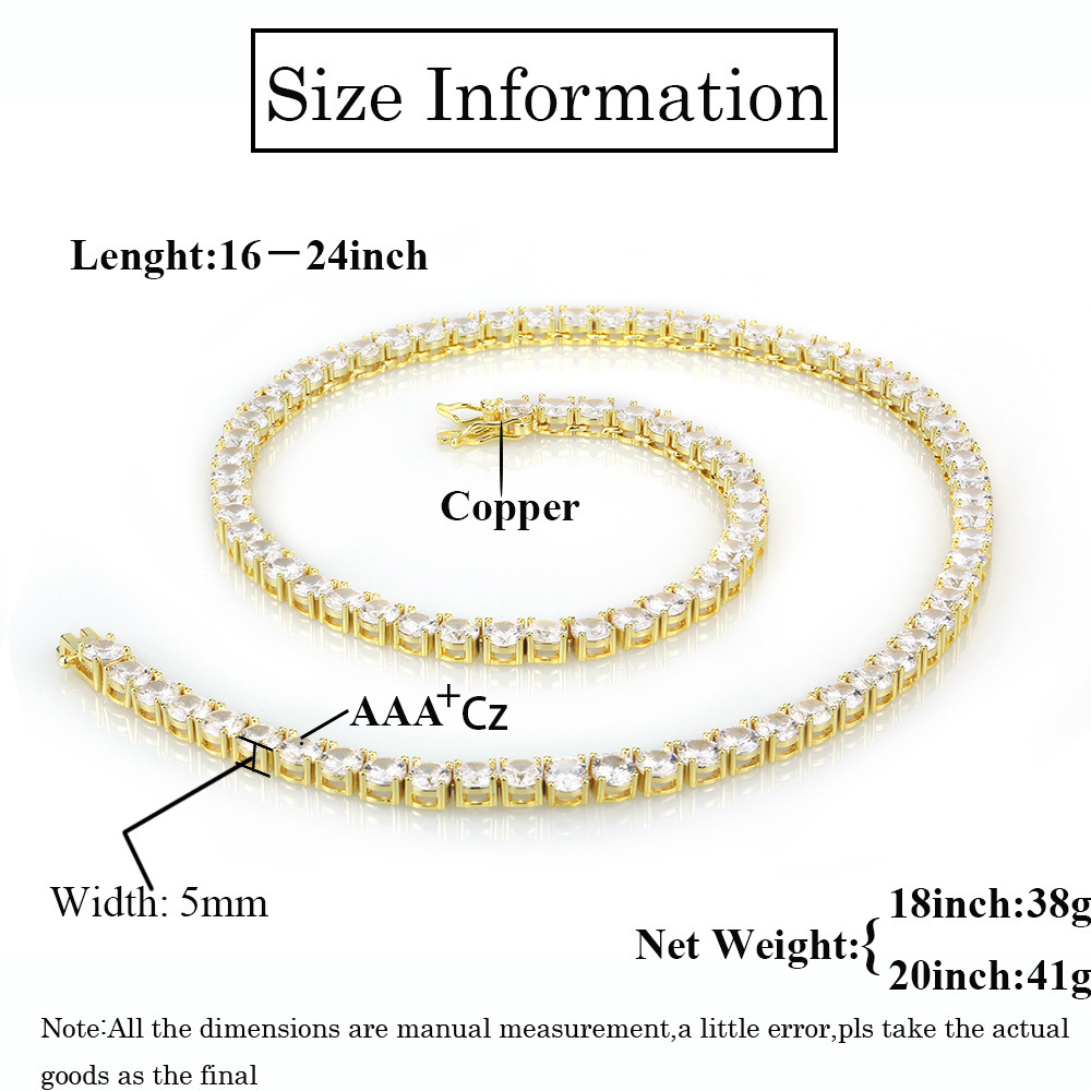 5MM Necklace Designer Jewelry Gold Plated Cuban Link crystal Dia Tennis Hip Hop Chain for Men women Jewelery
