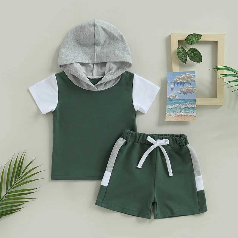 Clothing Sets Toddler Newborn Infant Baby Boys Summer Outfit Clothing Sets Hooded Short Sleeve Tops + Contrast Color Drstring Shorts