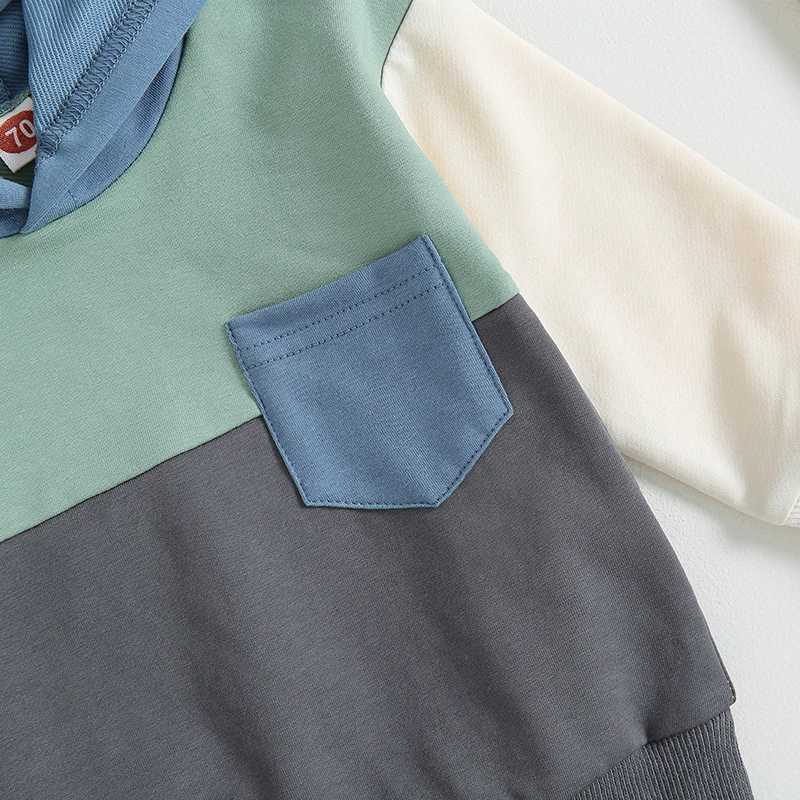 Clothing Sets 2023-05-25 Lioraitiin 0-3Years Baby Boys 2Pcs Autumn Outfits Contrast Pocket Knitted Long Sleeve Hoodie Sweatshirt Pants