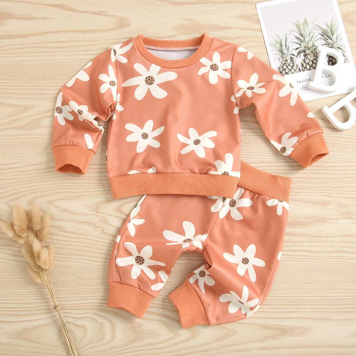 Clothing Sets Lioraitiin 0-18M Baby Girls Sweatshirt and Trousers Suit Fashion Flower Long Sleeve Tops Long Pants 2Pcs Fashion Clothing