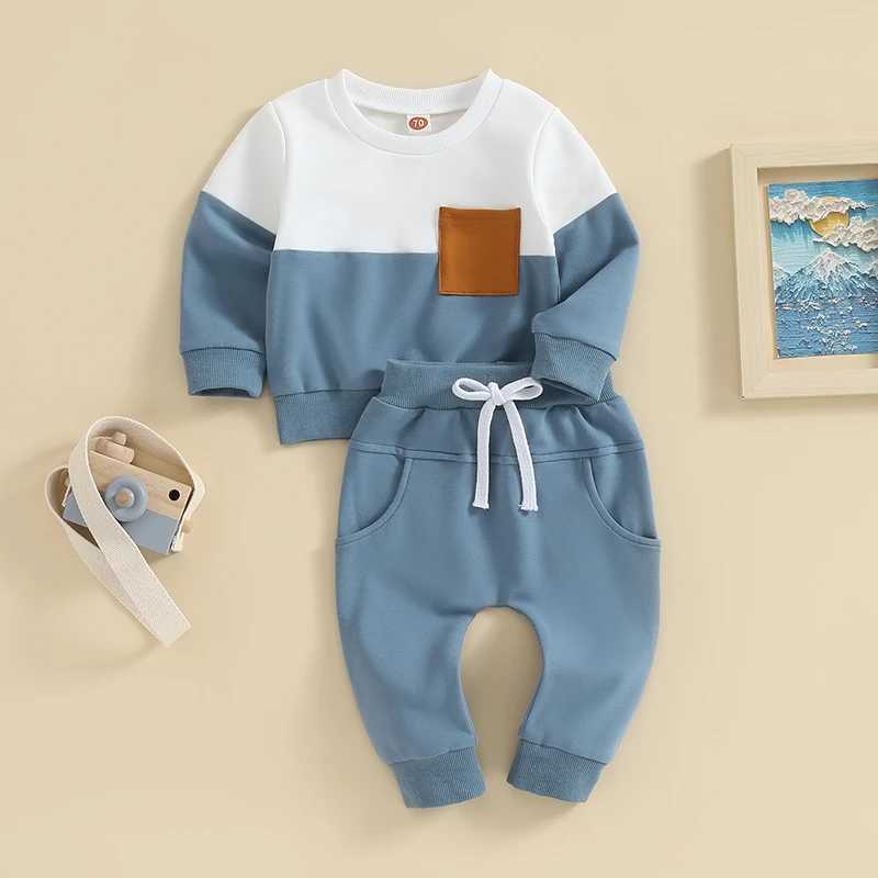 Clothing Sets 2023-05-19 Lioraitiin 0-3T Toddler Boys Fall Outfits Contrast Color Pocket Long Sleeve Sweatshirts Solid Long Pants Clothes Set