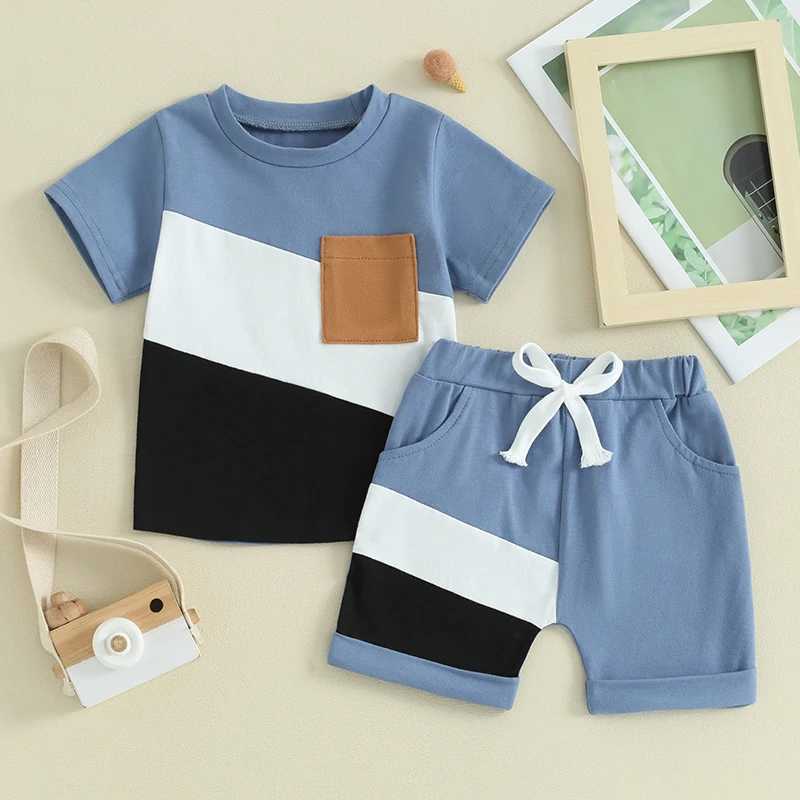 Clothing Sets 2024-01-30 Lioraitiin Toddler Boys Shorts Set Contrast Color Short Sleeve T-shirt with Elastic Waist Shorts Set Summer Outfit
