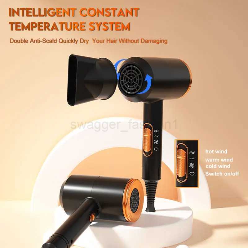 Professional Hand Blow Dryer Travel Home Use Powerful Ionic Barber Salon Equipment Hot Cold Wind Super Black One Step Hair DryerB240715