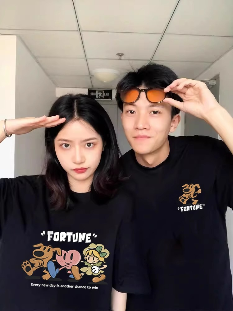 Special in Hand Couple Short Sleeve Summer Set 2024 New Internet Celebrity Different Pure Cotton T-shirt Top