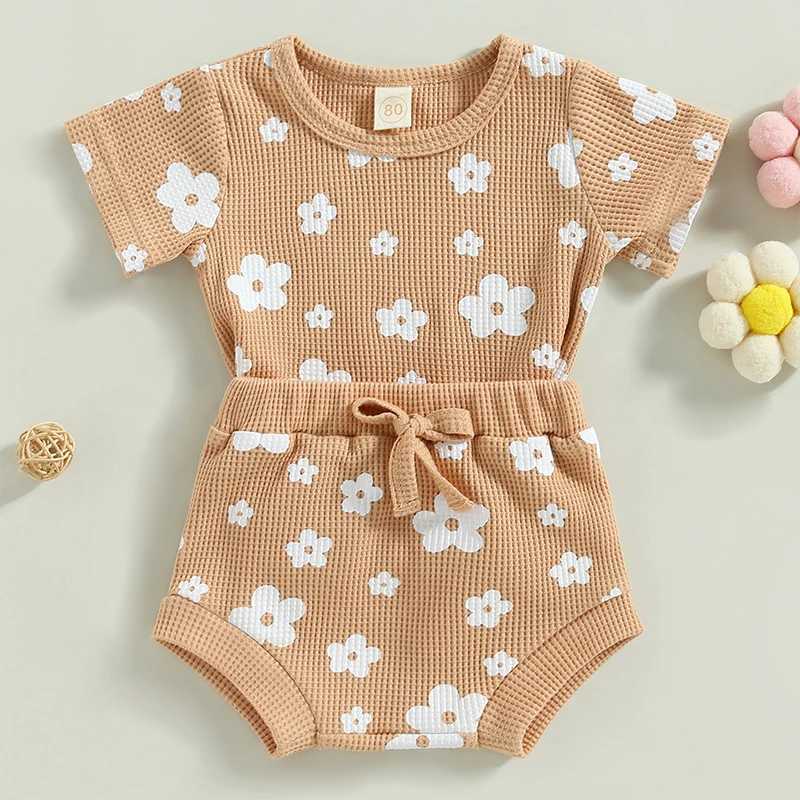 Clothing Sets 2023-02-11 Lioraitiin 0-18M Infant Baby Girl 2Pcs Summer Outfits Short Sleeve Waffle Knit Floral T-shirt Shorts Set