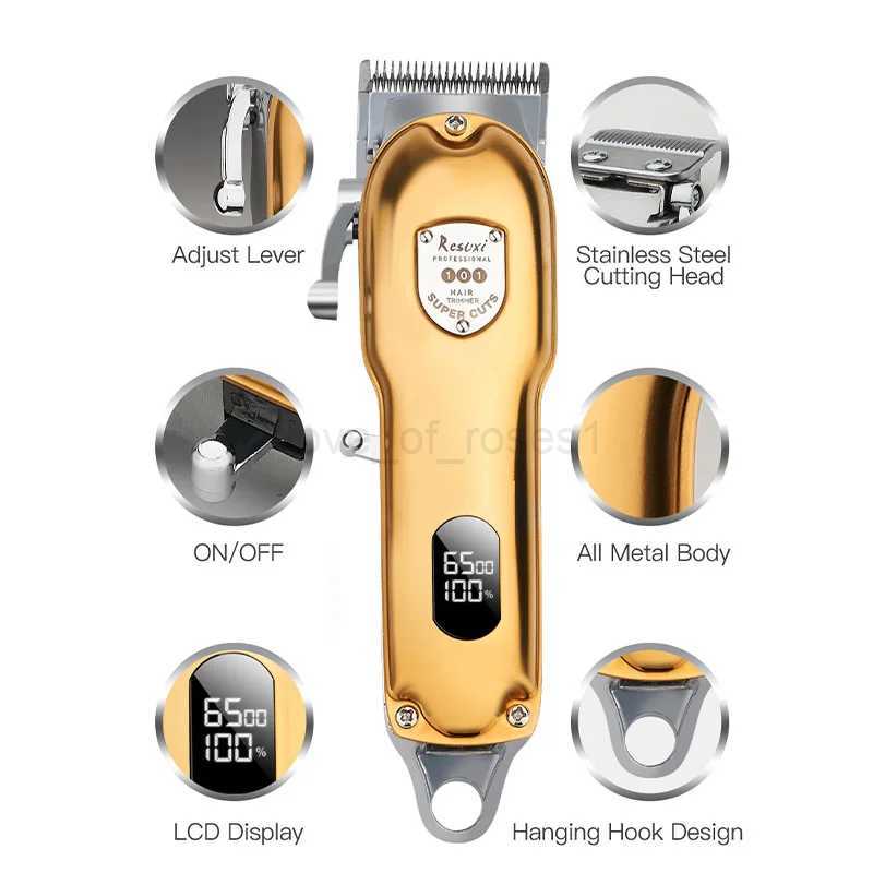 RESUXI JM-101 Professional Cordless Hair Clipper All Metal Hair Trimmer for Men Barber Beard Electric Hair Cutting Machine ToolsM240715