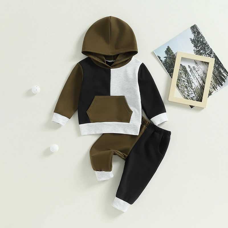 Clothing Sets 2023-06-08 Lioraitiin 0-3Years Infant Baby Boy 2Pcs Clothes Set Contrast Color Long Sleeve Hood Sweatshirt Tops Long Pants Set