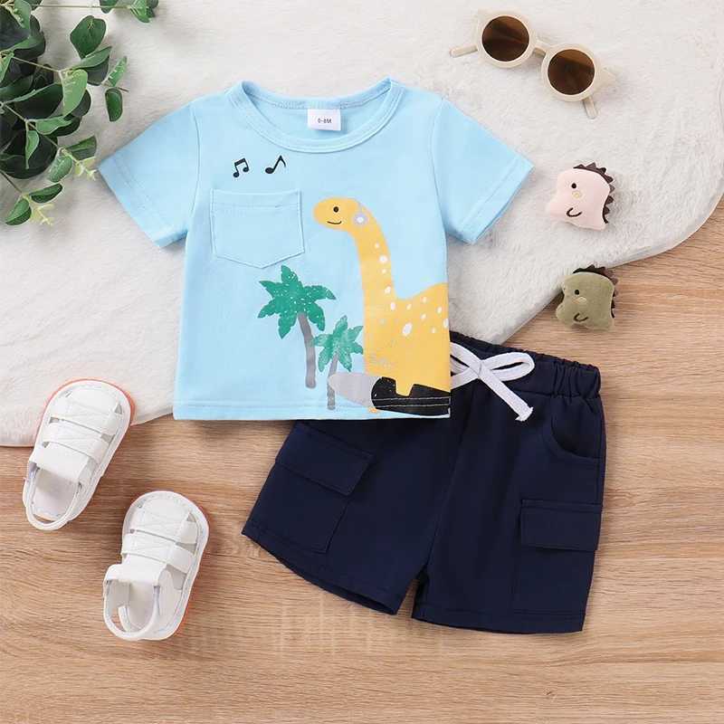 Clothing Sets Toddler Boy Summer Outfit Animal Beach Print Short Sleeve Pocket T-Shirt with Cargo Shorts