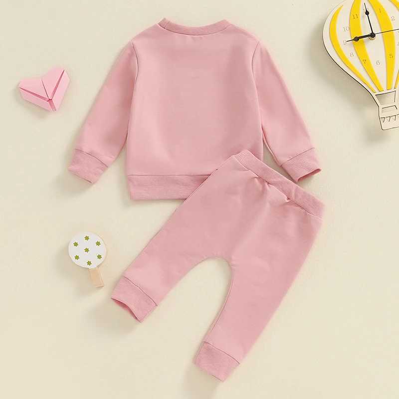 Clothing Sets 2024-05-26 Lioraitiin Baby Girl 2Pcs Fall Outfits Classic Letter Print Long Sleeve Pullover + Pants Set Toddler Clothes
