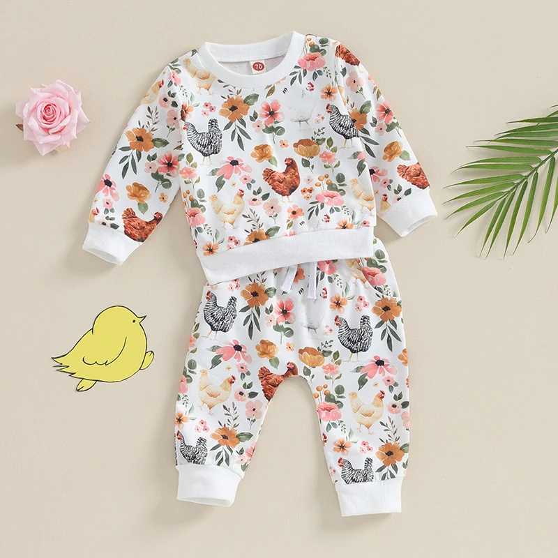 Clothing Sets 2023-08-17 Lioraitiin 0-3Y Toddler Baby Girl Fall Clothes Set Flower Chick Print Long Sleeve Crewneck Tops Waist Pants Outfit