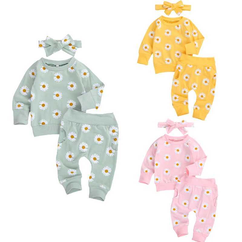 Clothing Sets 0-24M Toddler Newborn Infant Baby Girl Autumn Clothing Set Daisy Printed Cotton Top Long pants 2Pcs Outfits 3Colors