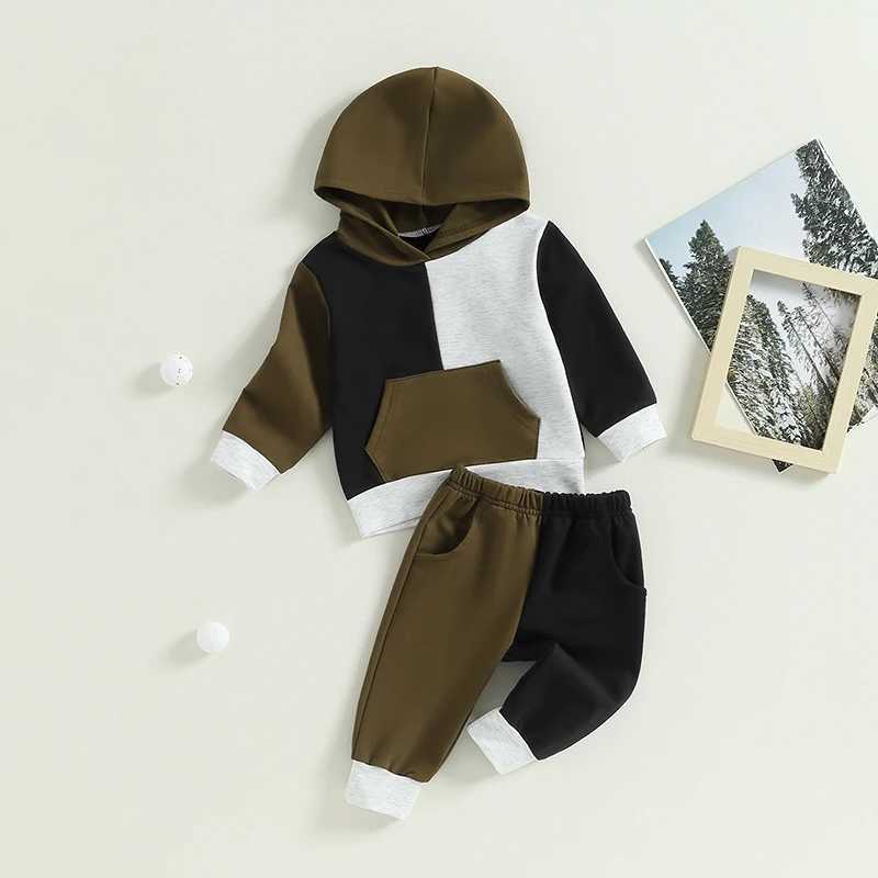 Clothing Sets 2023-06-08 Lioraitiin 0-3Years Infant Baby Boy 2Pcs Clothes Set Contrast Color Long Sleeve Hood Sweatshirt Tops Long Pants Set