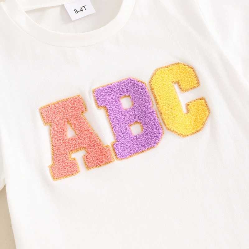 Clothing Sets 2024-04-03 Lioraitiin 3-6Y Toddler Baby Girl 2Pcs Summer Outfits Short Sleeve Letter Embroidery Tops + Flare Pants Set Clothes