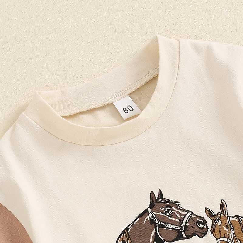 Clothing Sets 2024-05-10 Lioraitiin Toddler Boys Summer Outfits Western Elements Horse Print Contrast Color Short Sleeve T-Shirts Shorts Set