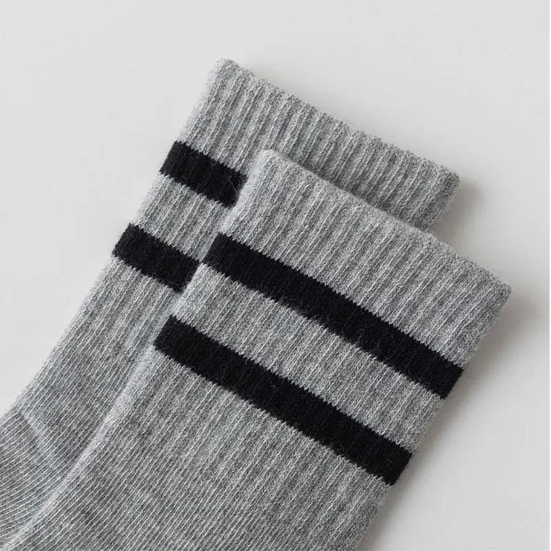 5 Pairs/Lot 3-15 Years Socks Spring Autumn Kids Boys and Girls Solid White Sport Socks Double Stripe Cotton Student Teen Socks 240715