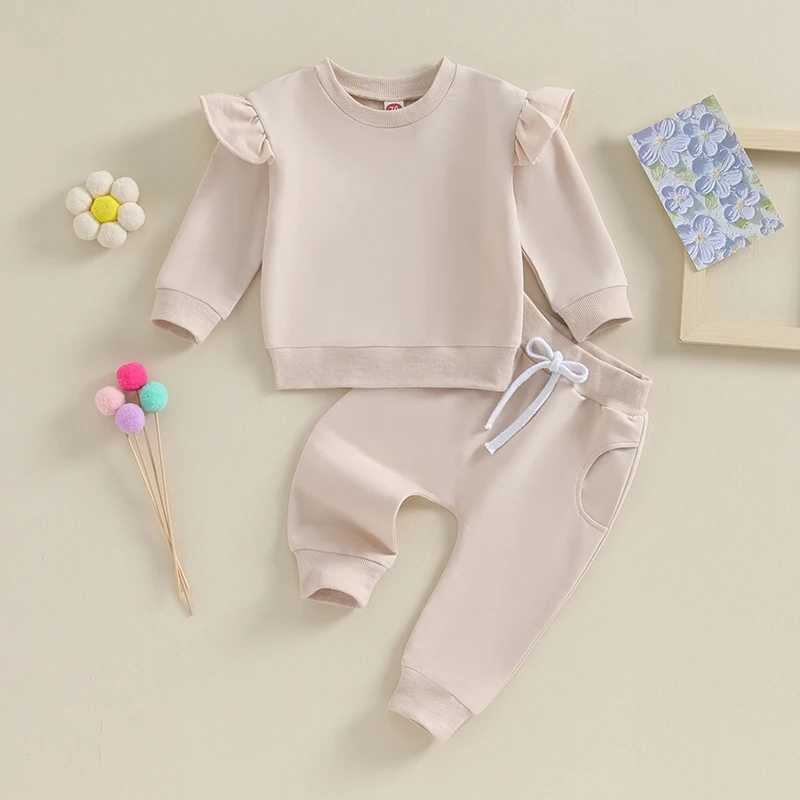 Clothing Sets 2023-09-07 Lioraitiin 0-24M Baby Boys Girl Solid Outfit Long Sleeve Crewneck Oversized Sweatshirt Pants Set Fall Winter Clothes