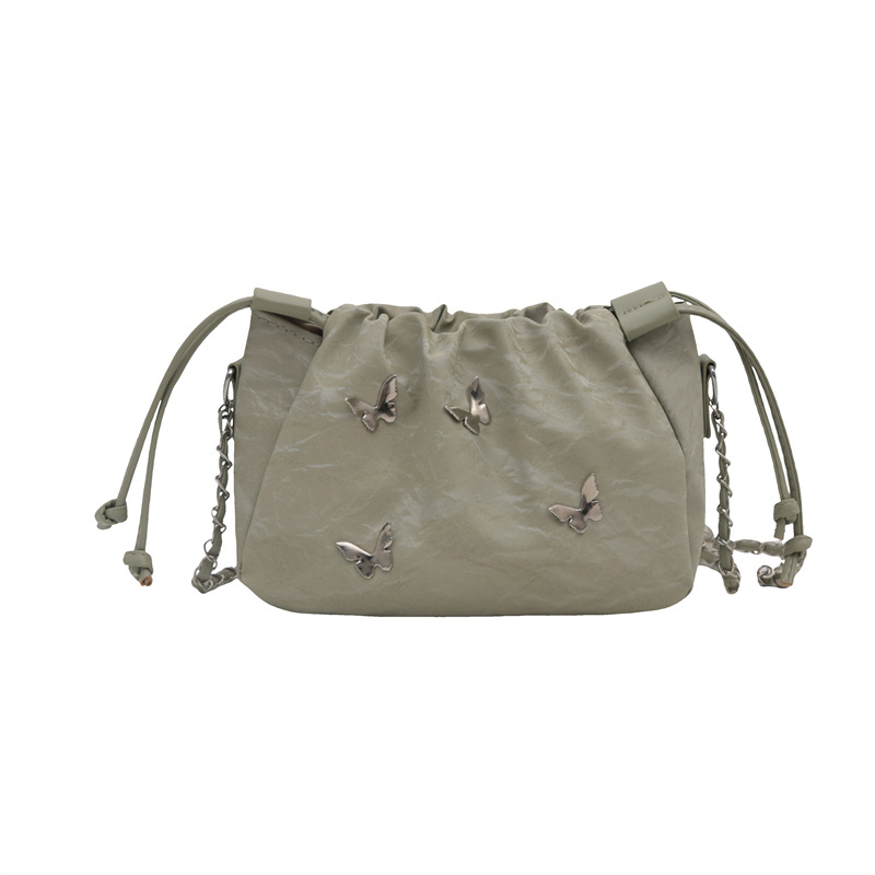 2025 Designer This year's popular 3 chain bucket for women 2024 new niche design crossbody small fashionable pleated bag