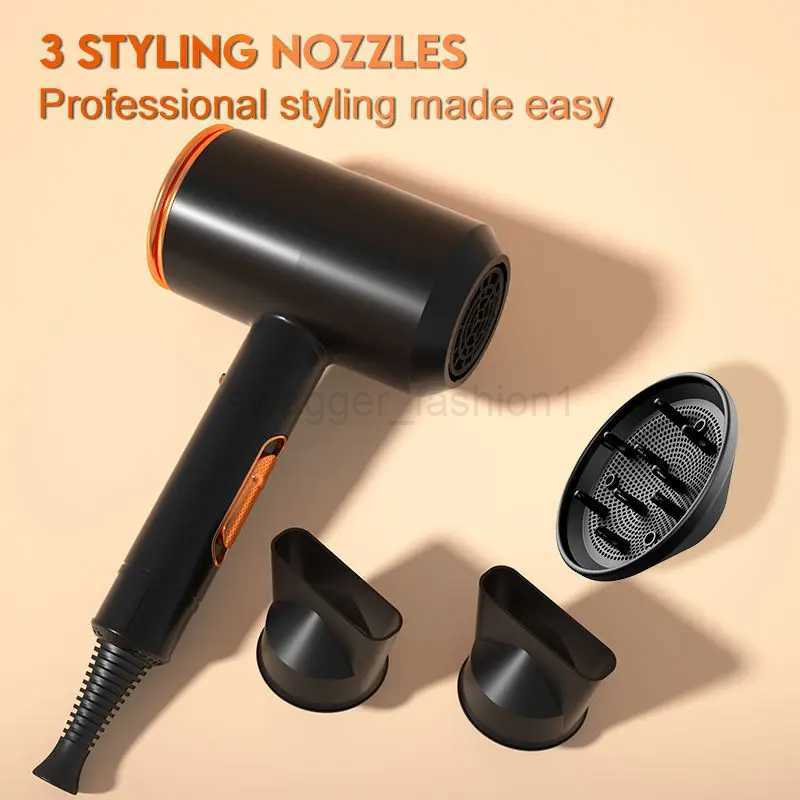 Professional Hand Blow Dryer Travel Home Use Powerful Ionic Barber Salon Equipment Hot Cold Wind Super Black One Step Hair DryerB240715