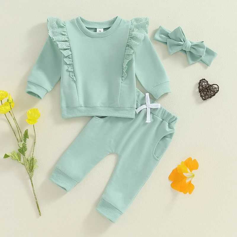 Clothing Sets 2024-05-22 Lioraitiin Baby Girl 2Pcs Fall Outfits Long Sleeve Lace Patchwork Pullover Tops + Pants Set Toddler Clothes