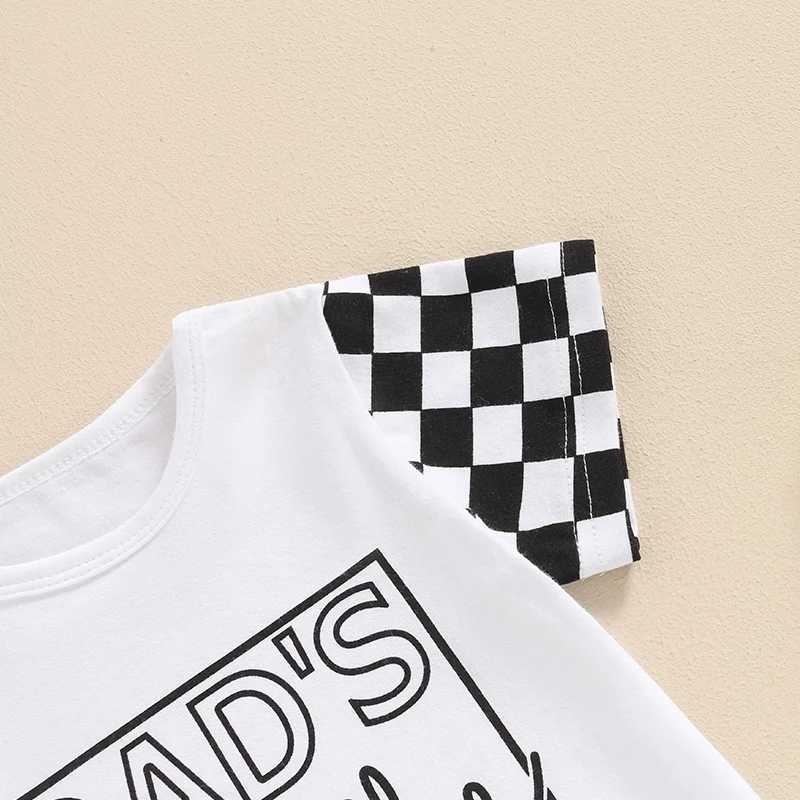 Clothing Sets 2024-03-20 Lioraitiin Toddler Boys Summer Shorts Sets Short Sleeve Letter Checkerboard Print Tops and Drstring Shorts Sets