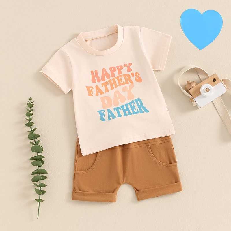 Clothing Sets 2024-04-02 lioraitiin Toddler Baby Girl Boy Fathers Day Outfit Letter Print Short Sleeve T-Shirt and Elastic Shorts Clothes Set