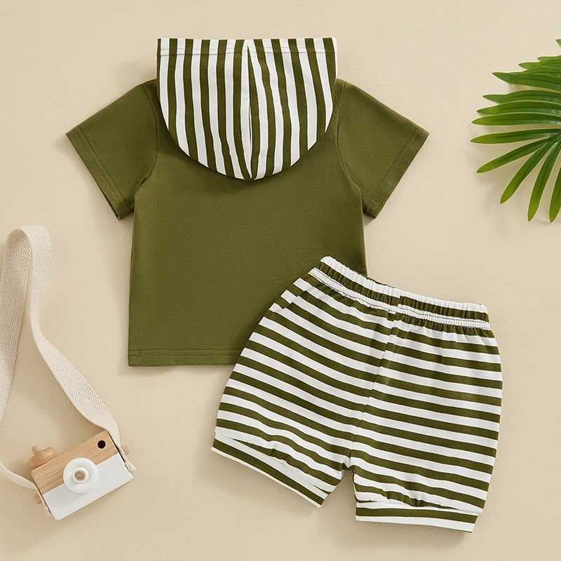 Clothing Sets Toddler Baby Boy Summer Clothes Hoodie Short Sleeve Sweatshirt Tops Striped Shorts Set 2Pcs Kids Casual Outfits