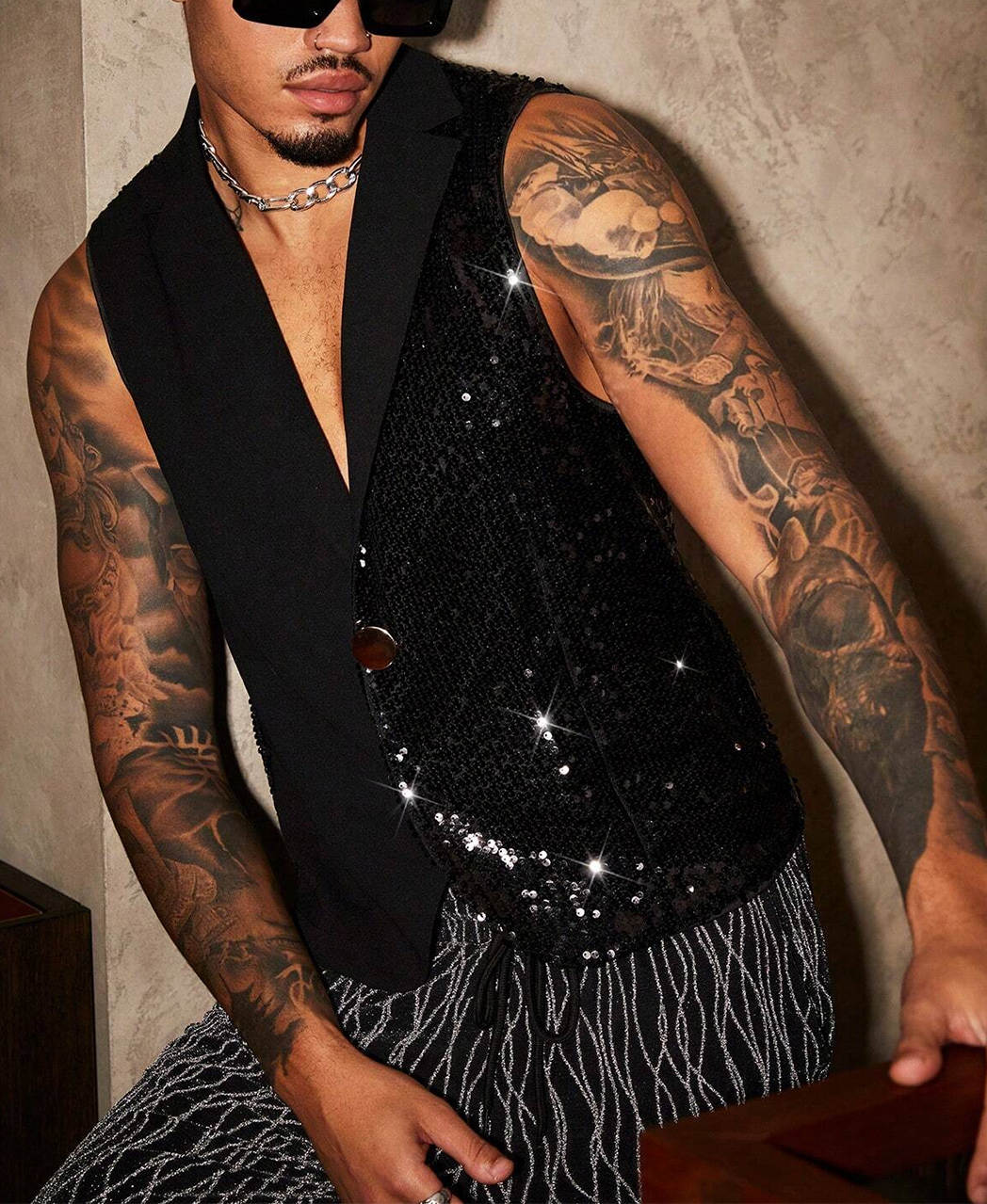 Men's Vests Sparkly Formal Suit Vest for Men Handkerchief Cufflinks Wedding Party Formal Groomsman Sequins Tuxedo Waistcoat