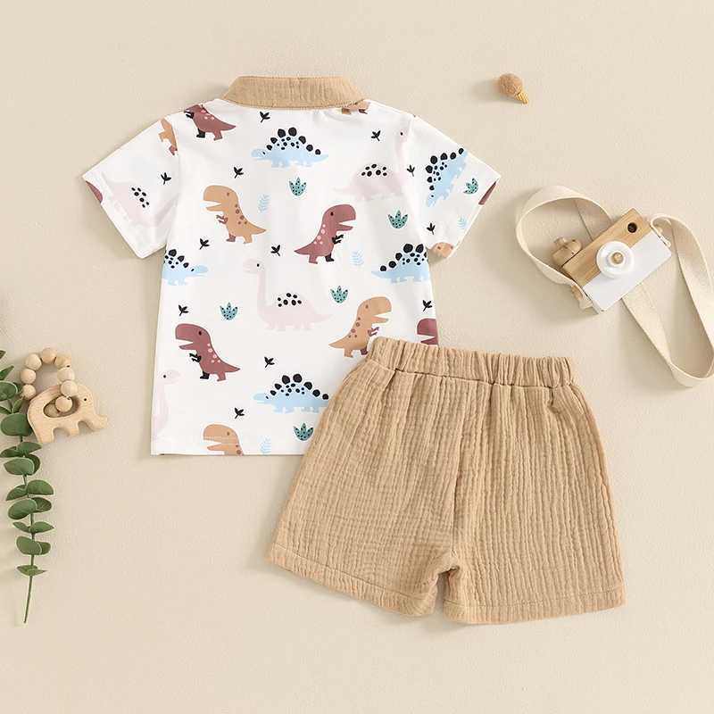 Clothing Sets 2024-04-01 Lioraitiin Summer Toddler Baby Boy Outfits Short Sleeve Band Collar Dinosaur Print T-Shirt+Shorts Set Casual Clothes