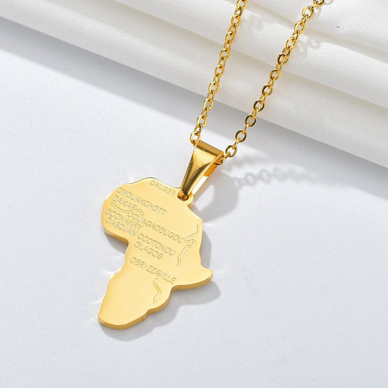 Stainless Steel Gold Silver Africa Map Necklace Jewelry Hip Hop Creative African Country Pendant Necklaces Gift Wholesale Price