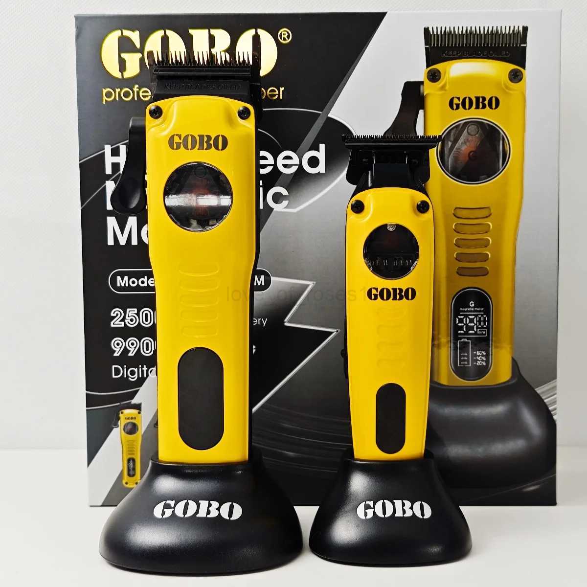 GOBO Professional Electric Hair Clipper 9900RPM Magnetic Motor DLC 2500MAH Trimmer With Charging Base Barber Magnetic combM240715