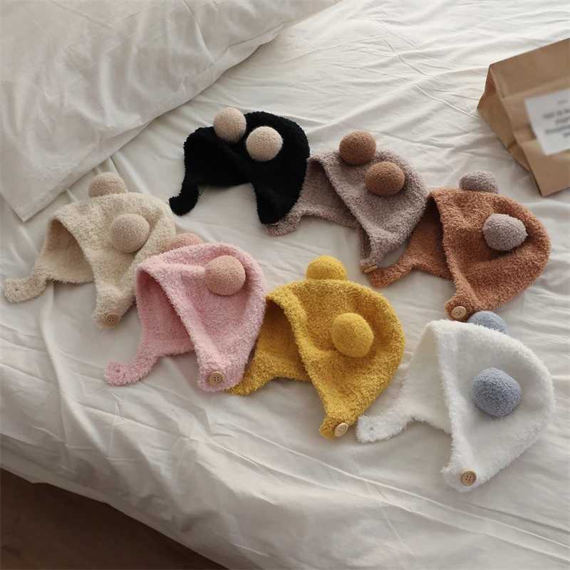Winter Warm Preschool Girl Boy Baby Hat Wool Hemp Hat Solid Wool Ear Protection Hat with Ball Soft Newborn HatW240715