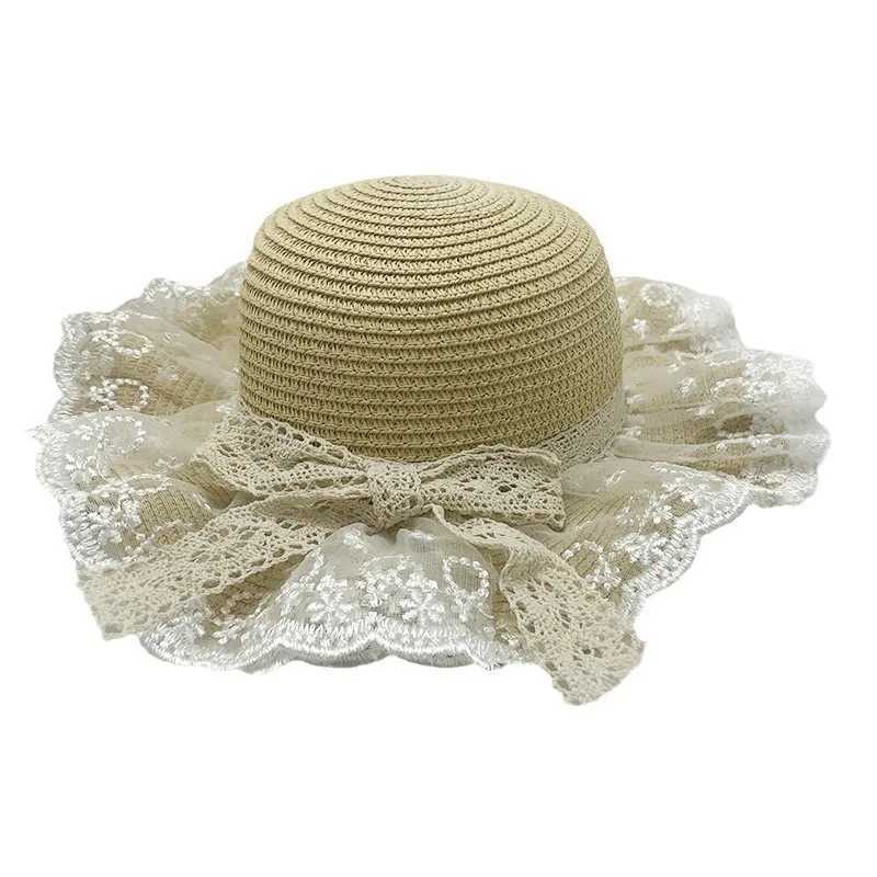 Woven Hat Outdoor Sunscreen Str Hat Sun Hat Childrens Breathable Beach Hat Summer Lace Panama HatW240715