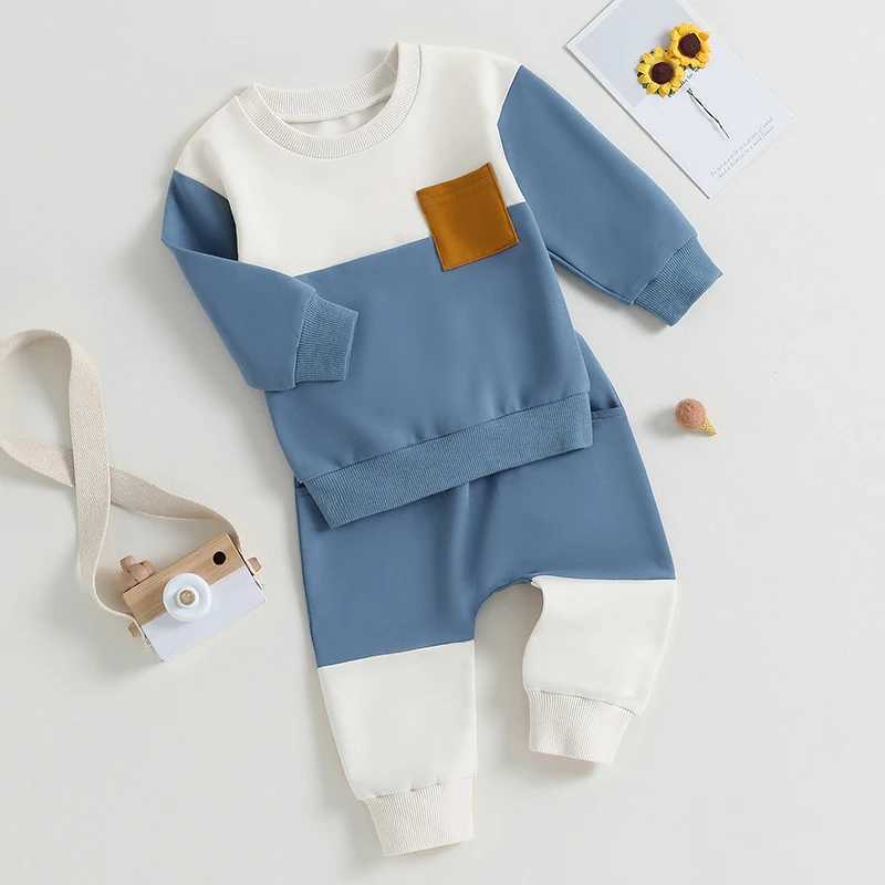 Clothing Sets 2023-05-19 Lioraitiin 0-3Years Baby Boy 2Pcs Autumn Pants Set Contrast Color Long Sleeve Crew Neck Sweatshirt Sweatpants Clothes
