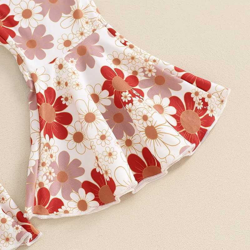 Clothing Sets 2024-03-13 Lioraitiin 6M-4Y Kid Girls Summer 3PCS Pants Sets Short Sleeve Letter Print Tops Floral Flared Pants Headband Sets