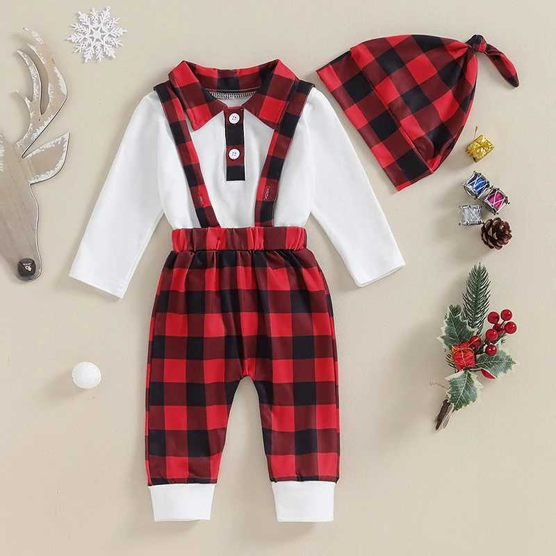 Clothing Sets 2023-10-10 Lioraitiin 0-3Y Infant Baby Boy Christmas Outfits Long Sleeve Plaid Romper Suspender Pants Set Casual Xmas Clothes