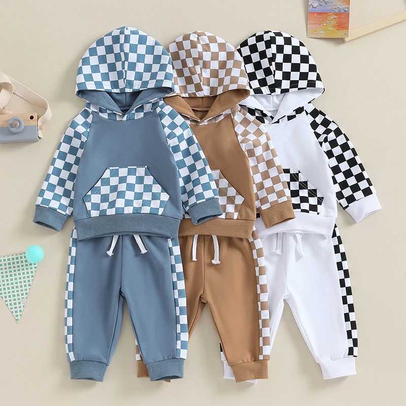 Clothing Sets Toddler Kid Baby Boys Fall Outfits Checkerboard Print Hooded Long Sleeve Hoodies Sweatshirts and Long Pants 2Pcs Clothes Set 2JIA